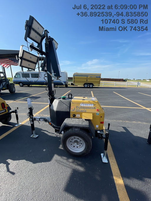 2022 Allmand NLV3GR (4) LED Light Fixture 350W, 23' Vertical Mast, 3kW Prime, Towable, Deep Sea L401, Leveling Jacks, Yanmar T4F 5.8hp