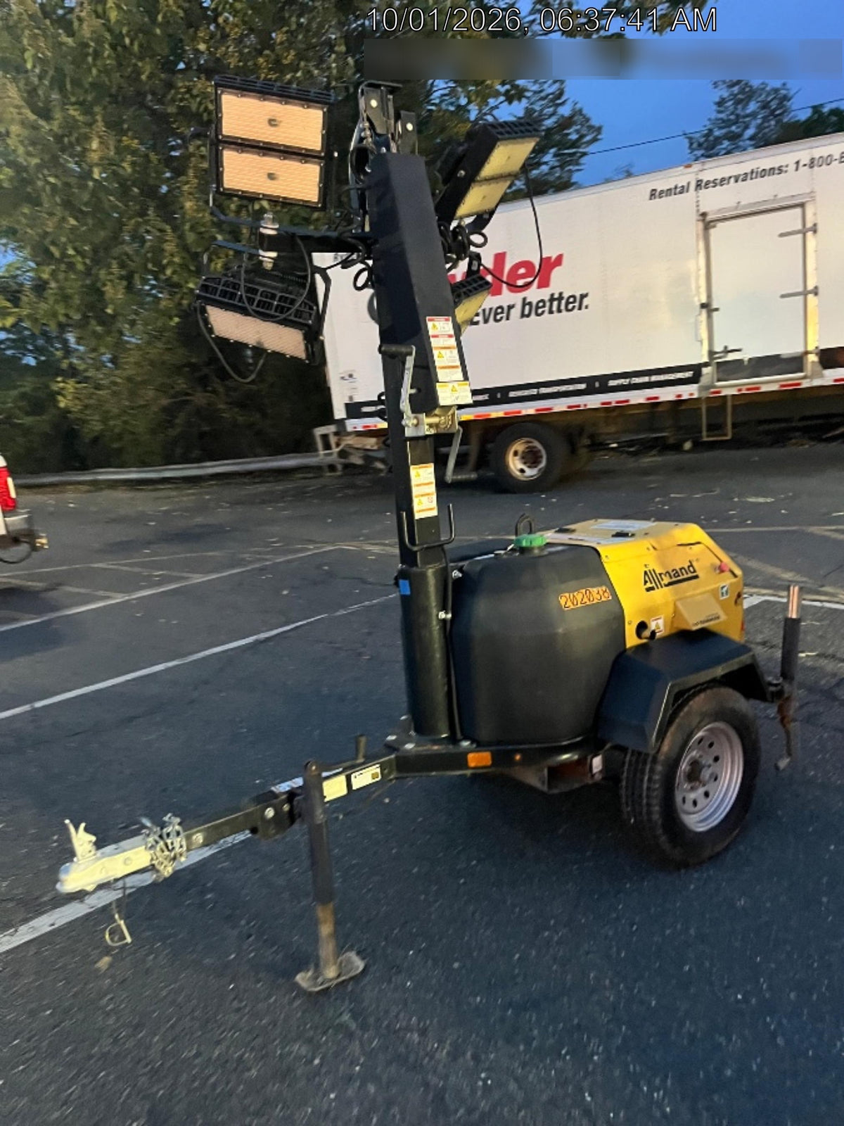 2022 Allmand NLV3GR (4) LED Light Fixture 350W, 23' Vertical Mast, 3kW Prime, Towable, Deep Sea L401, Leveling Jacks, Yanmar T4F 5.8hp