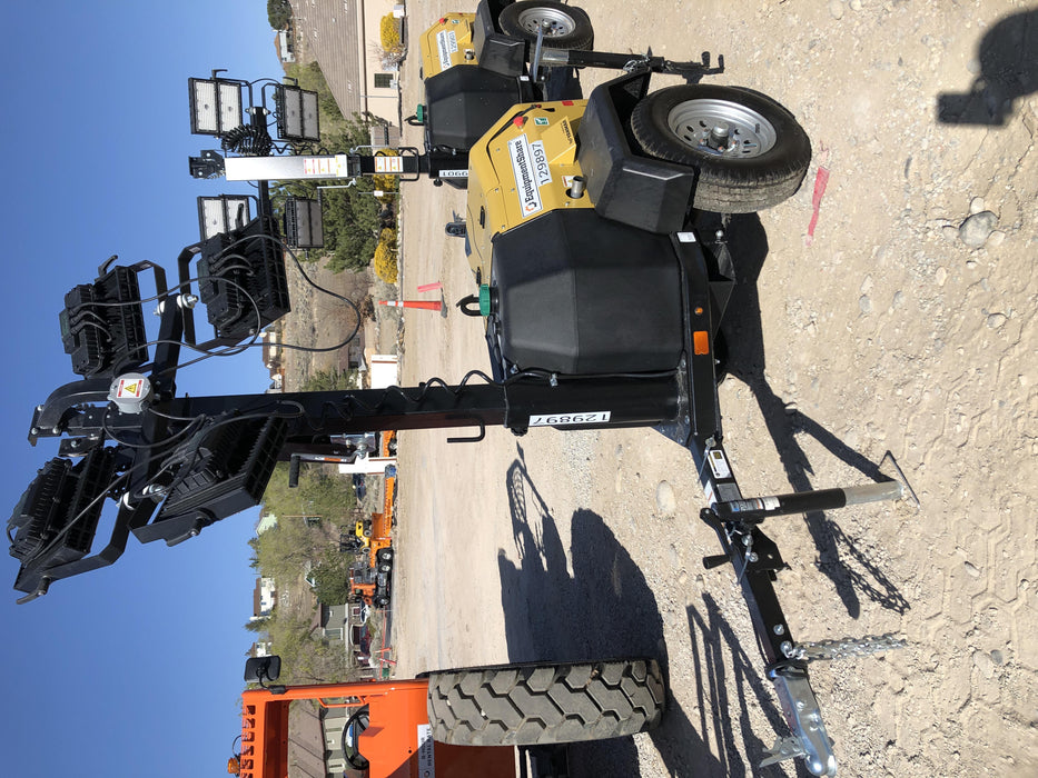 2021 Allmand NLV3GR (4) LED Light Fixture 350W, 23' Vertical Mast, 3kW Prime, Towable, Deep Sea L401, Leveling Jacks, Yanmar T4F 5.8hp