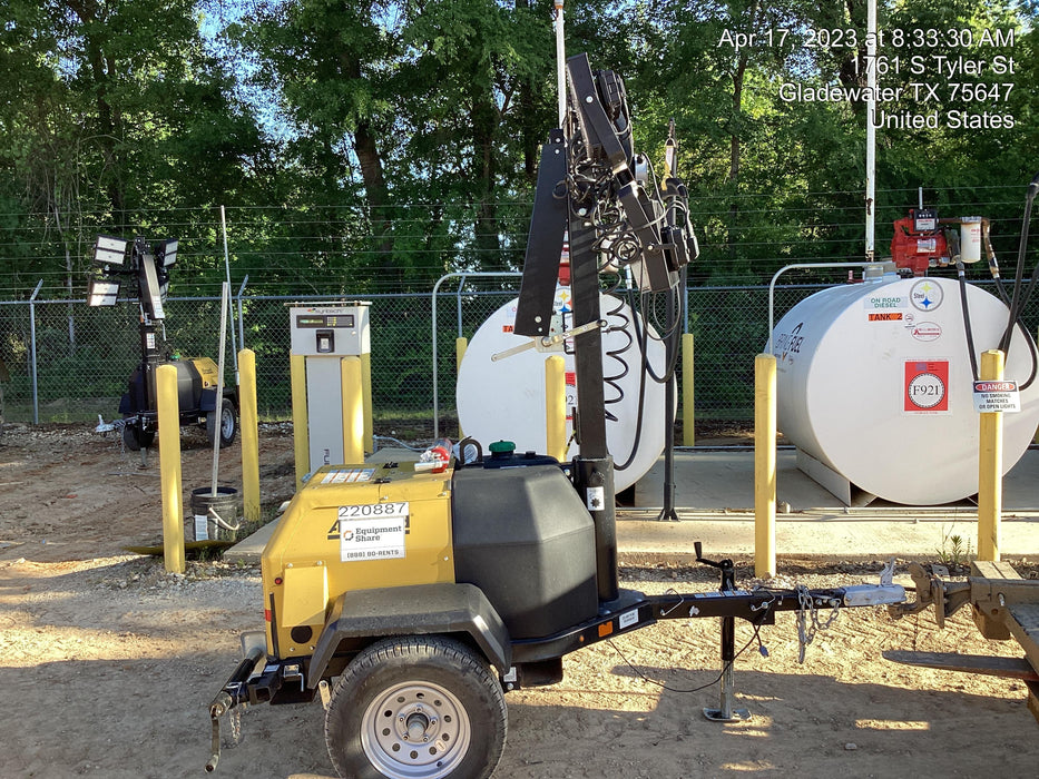 2022 Allmand NLV3GR (4) LED Light Fixture 350W, 23' Vertical Mast, 3kW Prime, Towable, Deep Sea L401, Leveling Jacks, Yanmar T4F 5.8hp