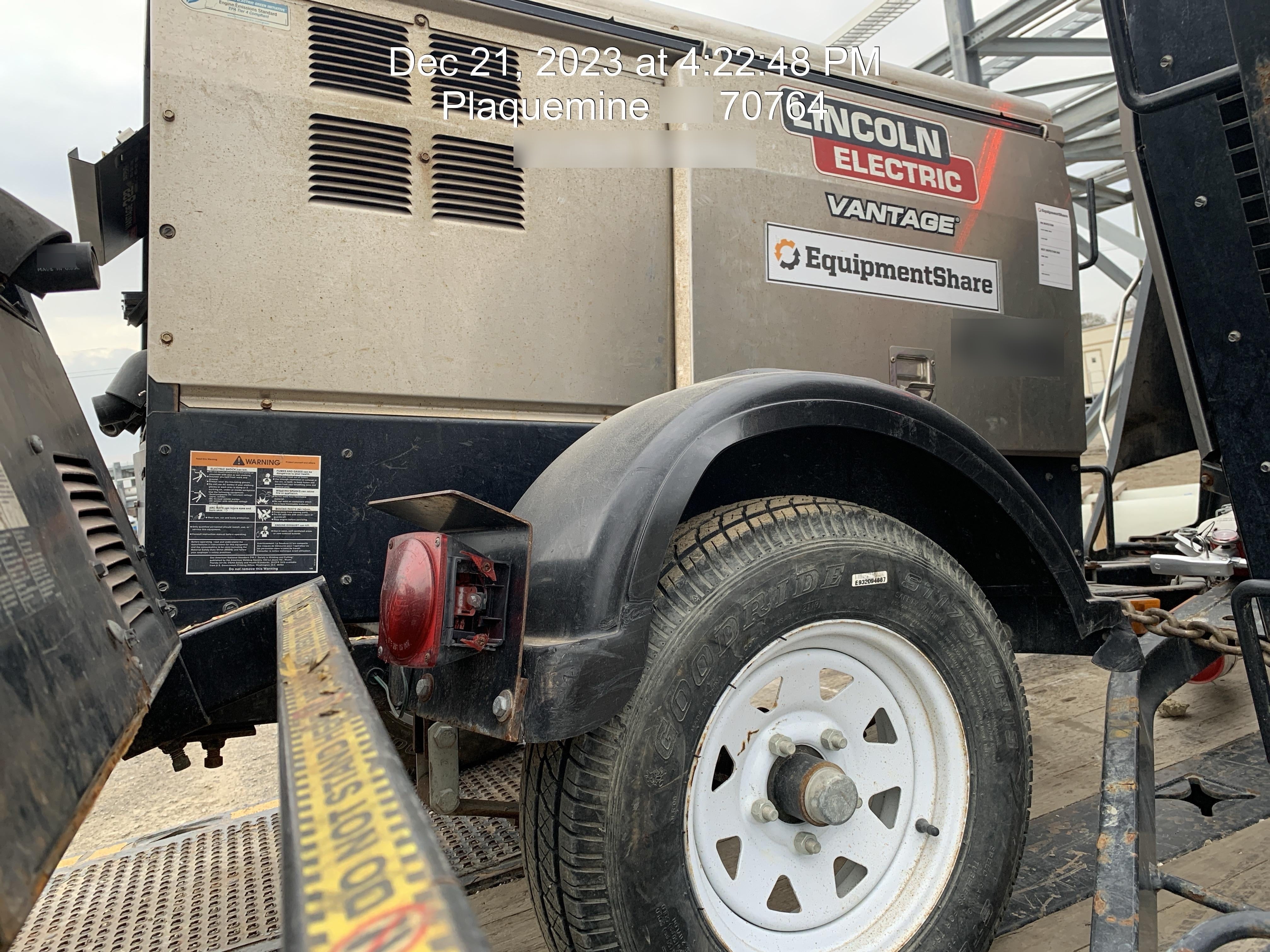 2019 Lincoln Electric Vantage 322 Ready-Pak 3, Two Wheel Trailer, Fender and Light Kit, Cable Rack
