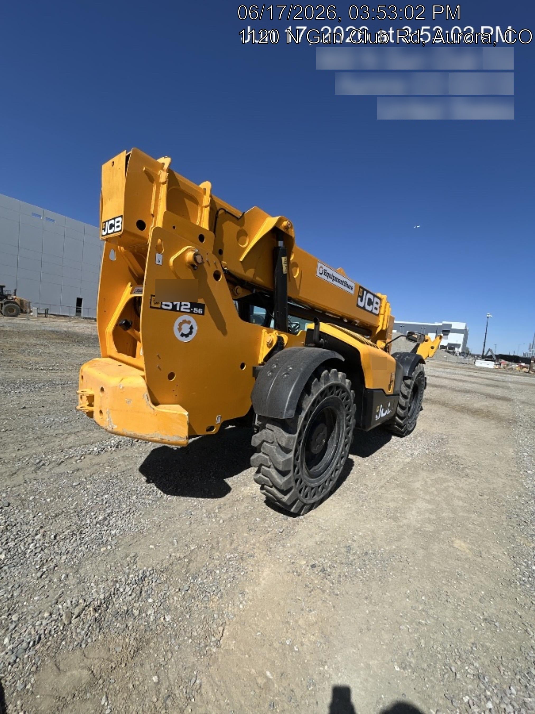 2019 JCB 512-56 Enclosed Cab, 109 HP, Solid Tires, Worklights, Beacon, Aux Hydraulics, Lifting Eye w/66" Carriage/60" Forks