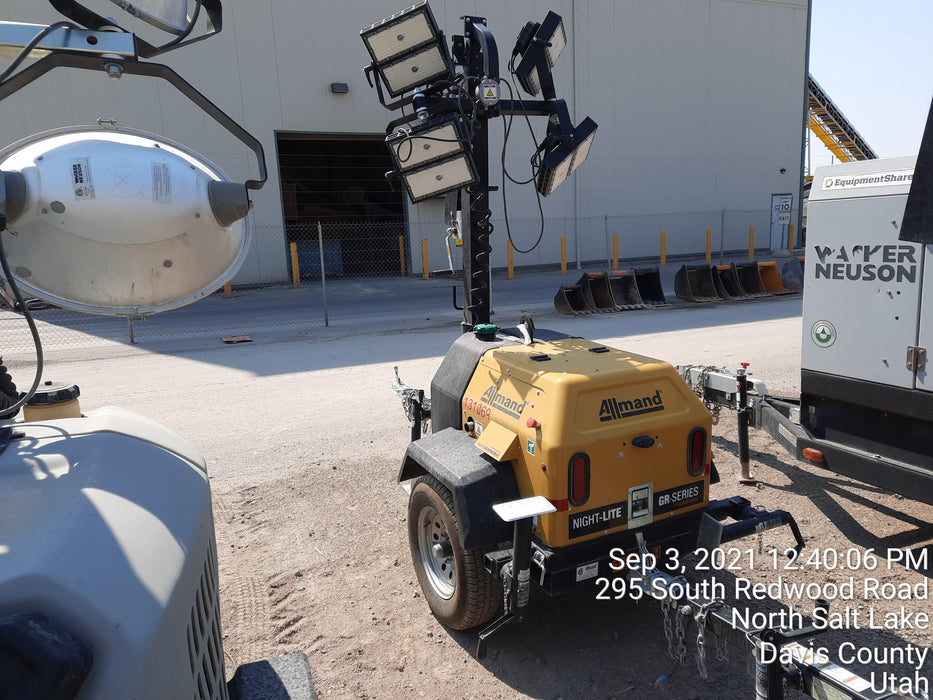 2021 Allmand NLV3GR (4) LED Light Fixture 350W, 23' Vertical Mast, 3kW Prime, Towable, Deep Sea L401, Leveling Jacks, Yanmar T4F 5.8hp