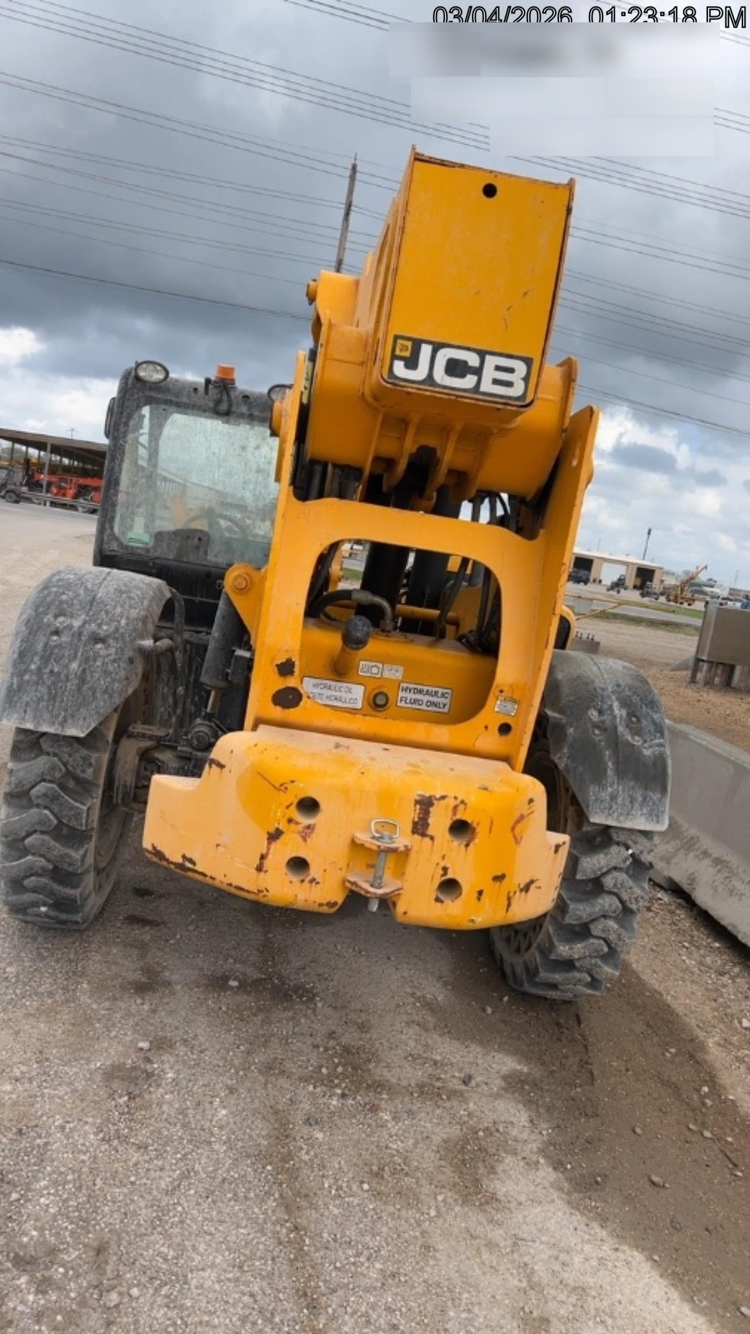 2019 JCB 510-56 Open ROPS, 74 HP, Solid Tires, Worklights, Beacon, Aux Hydraulics, Lifting Eye w/60" Carriage/60" Forks