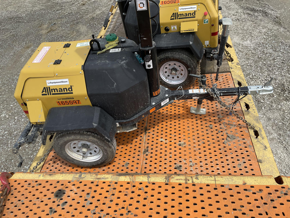 2021 Allmand NLV3GR (4) LED Light Fixture 350W, 23' Vertical Mast, 3kW Prime, Towable, Deep Sea L401, Leveling Jacks, Yanmar T4F 5.8hp