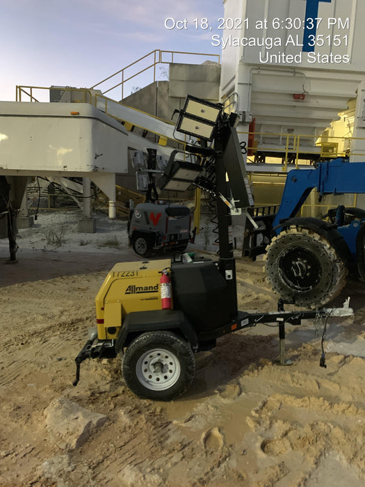 2021 Allmand NLV3GR (4) LED Light Fixture 350W, 23' Vertical Mast, 3kW Prime, Towable, Deep Sea L401, Leveling Jacks, Yanmar T4F 5.8hp