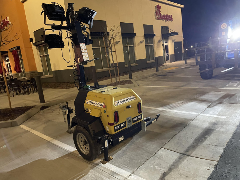 2022 Allmand NLV3GR (4) LED Light Fixture 350W, 23' Vertical Mast, 3kW Prime, Towable, Deep Sea L401, Leveling Jacks, Yanmar T4F 5.8hp