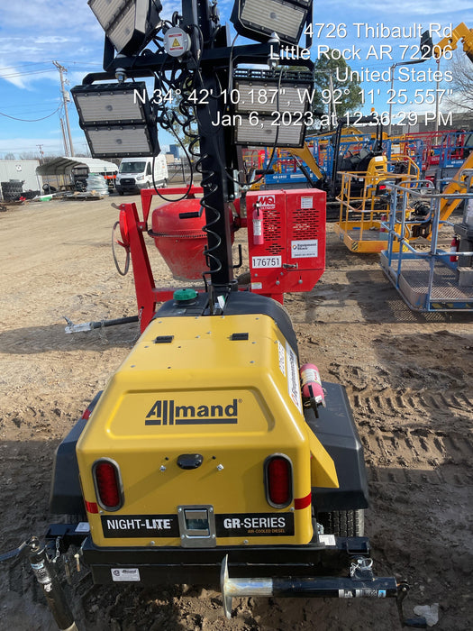 2022 Allmand NLV3GR (4) LED Light Fixture 350W, 23' Vertical Mast, 3kW Prime, Towable, Deep Sea L401, Leveling Jacks, Yanmar T4F 5.8hp
