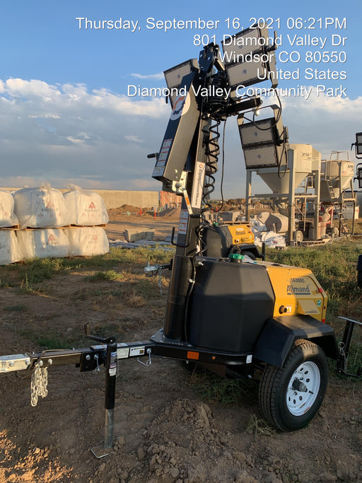 2021 Allmand NLV3GR (4) LED Light Fixture 350W, 23' Vertical Mast, 3kW Prime, Towable, Deep Sea L401, Leveling Jacks, Yanmar T4F 5.8hp