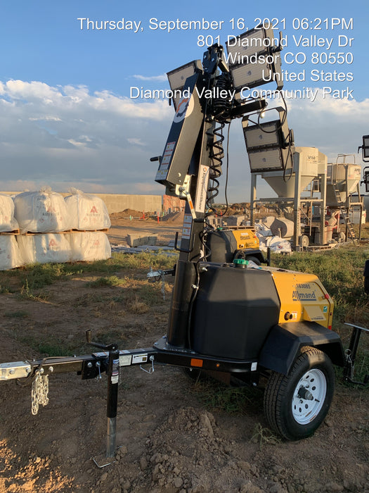 2021 Allmand NLV3GR (4) LED Light Fixture 350W, 23' Vertical Mast, 3kW Prime, Towable, Deep Sea L401, Leveling Jacks, Yanmar T4F 5.8hp