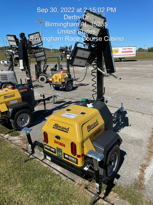 2022 Allmand NLV3GR (4) LED Light Fixture 350W, 23' Vertical Mast, 3kW Prime, Towable, Deep Sea L401, Leveling Jacks, Yanmar T4F 5.8hp