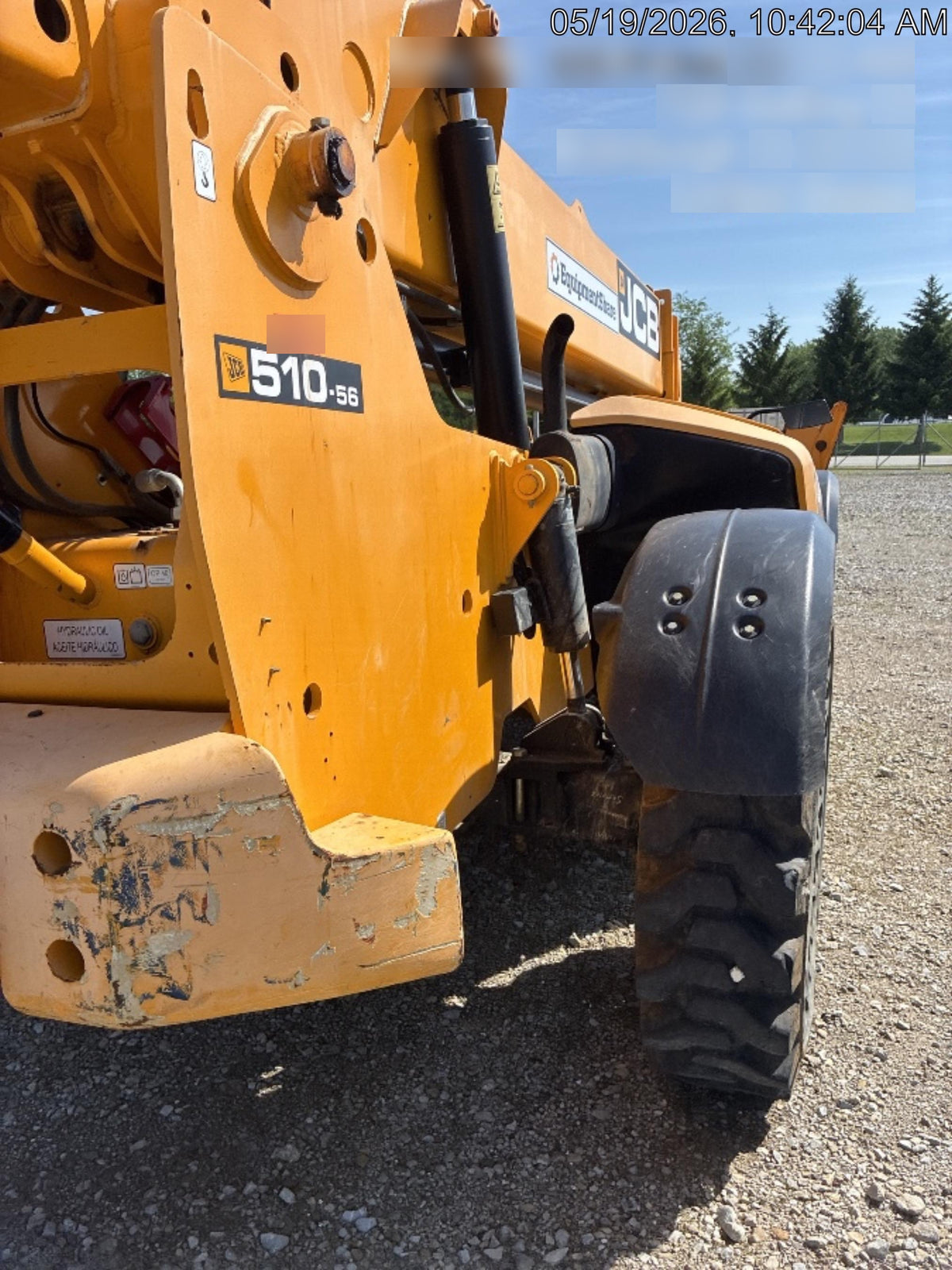 2019 JCB 510-56 74 HP w/CAB/HVAC, Beacon, Worklights, Aux Hydraulics, Solid Tires 72" Carriage/60" Forks