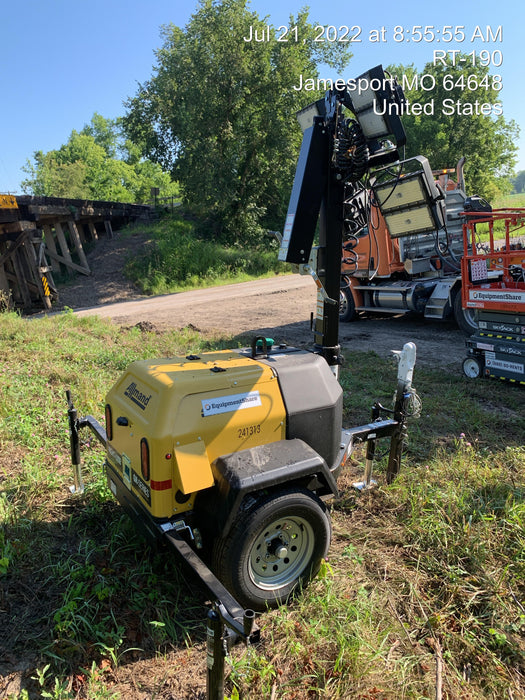 2022 Allmand NLV3GR (4) LED Light Fixture 350W, 23' Vertical Mast, 3kW Prime, Towable, Deep Sea L401, Leveling Jacks, Yanmar T4F 5.8hp