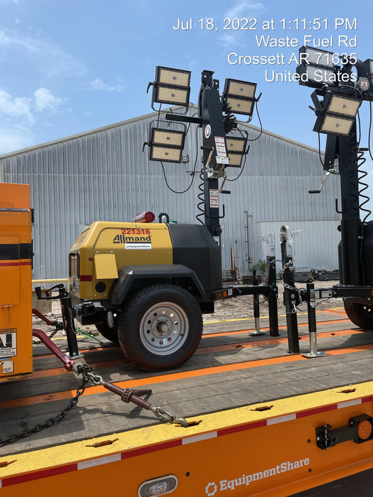 2022 Allmand NLV3GR (4) LED Light Fixture 350W, 23' Vertical Mast, 3kW Prime, Towable, Deep Sea L401, Leveling Jacks, Yanmar T4F 5.8hp