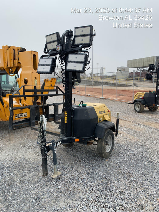 2022 Allmand NLV3GR (4) LED Light Fixture 350W, 23' Vertical Mast, 3kW Prime, Towable, Deep Sea L401, Leveling Jacks, Yanmar T4F 5.8hp