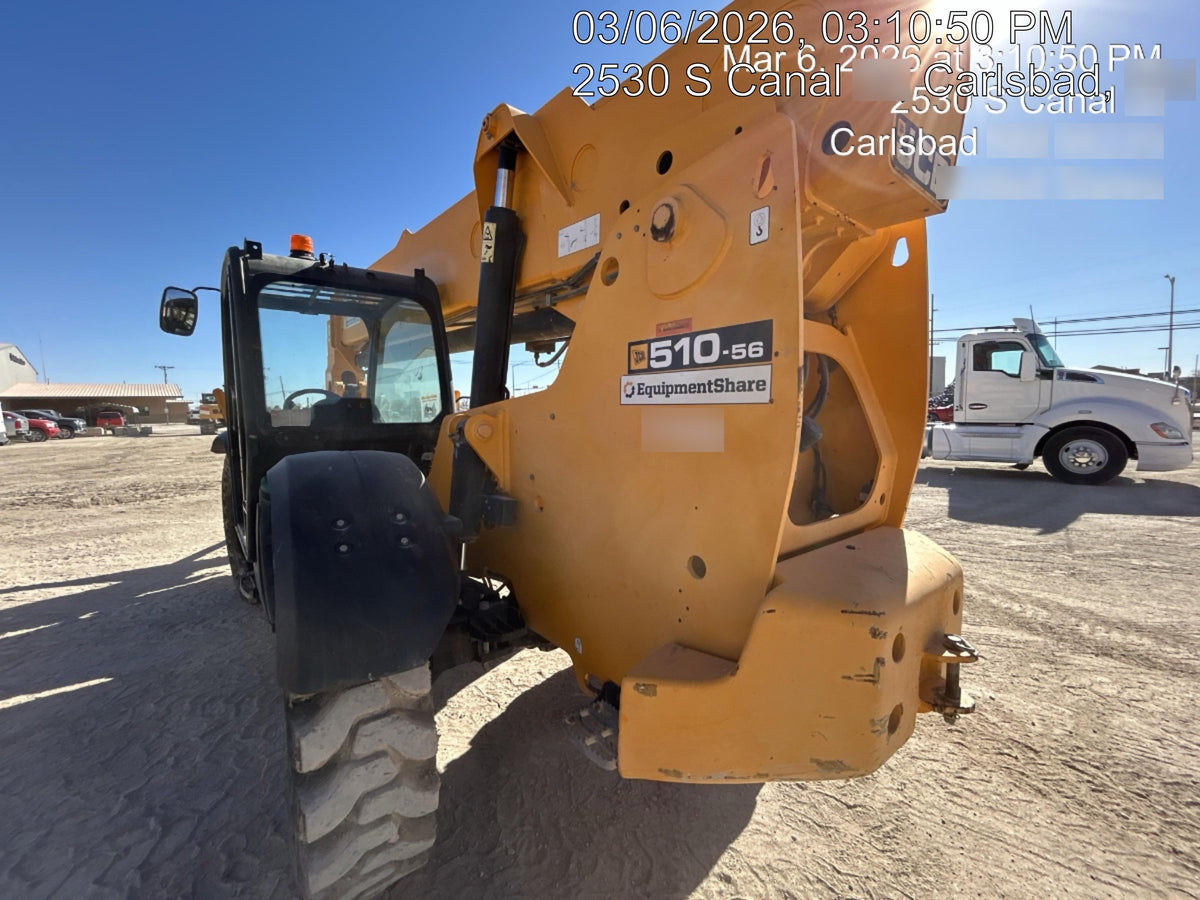 2019 JCB 510-56 Open ROPS, 74 HP, Solid Tires, Worklights, Beacon, Aux Hydraulics, Lifting Eye 72" Carriage/60" Forks