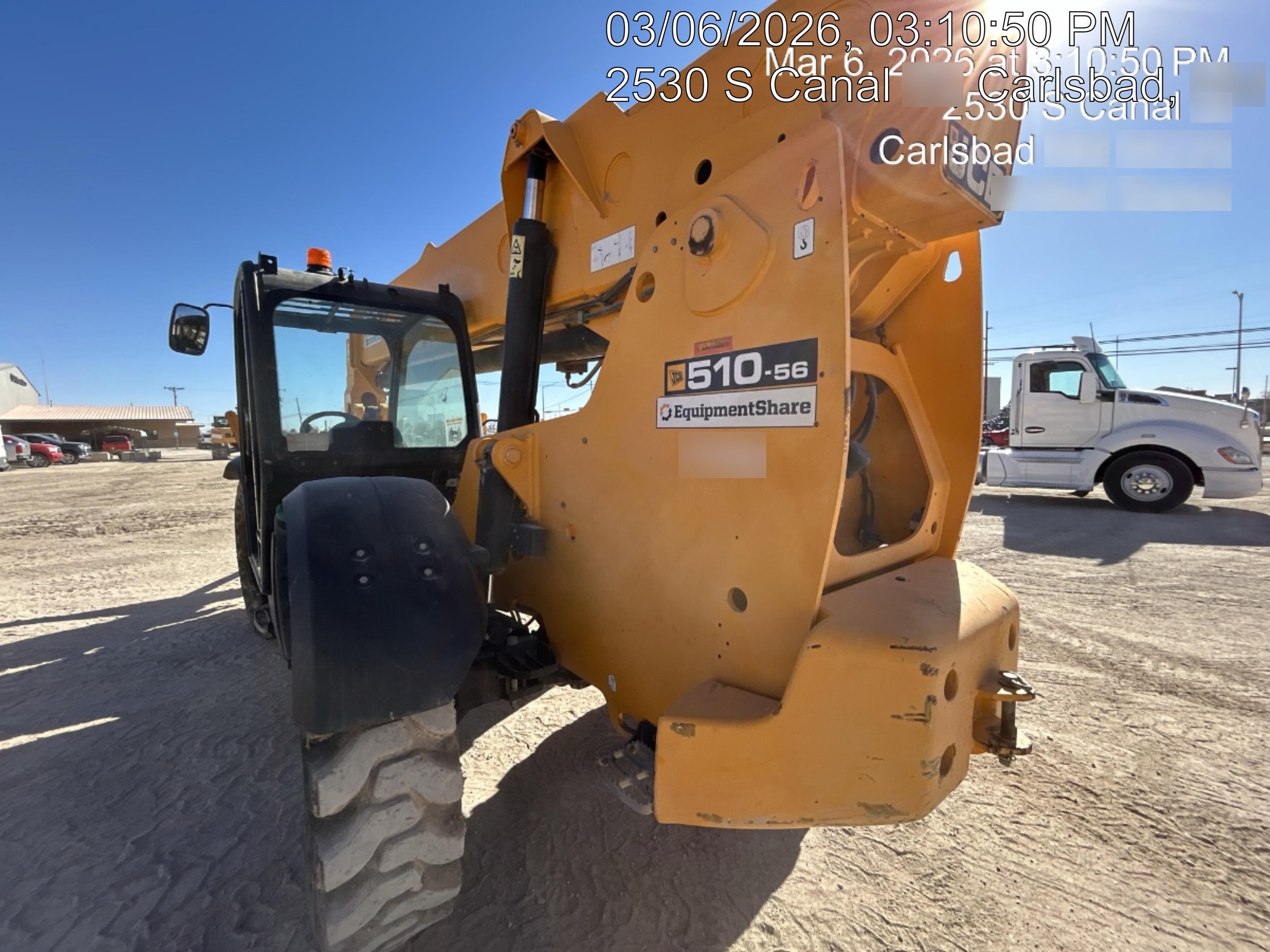 2019 JCB 510-56 Open ROPS, 74 HP, Solid Tires, Worklights, Beacon, Aux Hydraulics, Lifting Eye 72" Carriage/60" Forks