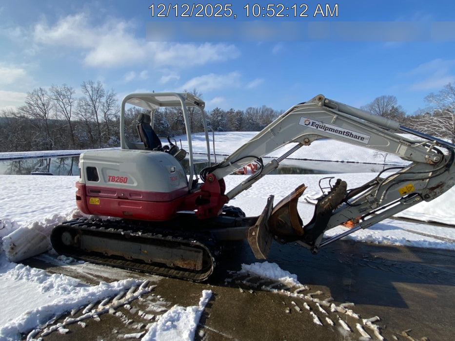 2019 Takeuchi TB260 Takeuchi TB260 Canopy w/Rubber Tracks, Auxiliary Hydraulics, Standard Blade, Manual QC, 12 / 18 / 24" Buckets, Hydraulic Thumb Installed