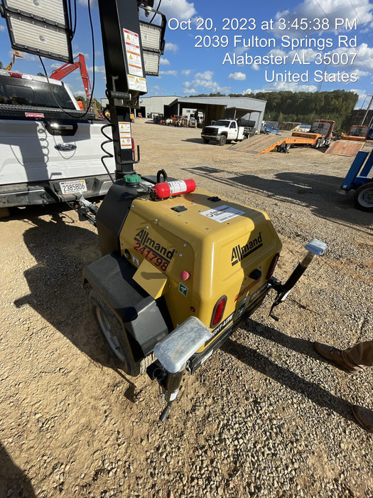 2022 Allmand NLV3GR (4) LED Light Fixture 350W, 23' Vertical Mast, 3kW Prime, Towable, Deep Sea L401, Leveling Jacks, Yanmar T4F 5.8hp