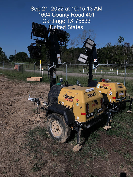 Allmand NLV3GR (4) LED Light Fixture 350W, 23' Vertical Mast, 3kW Prime, Towable, Deep Sea L401, Leveling Jacks, Yanmar T4F 5.8hp