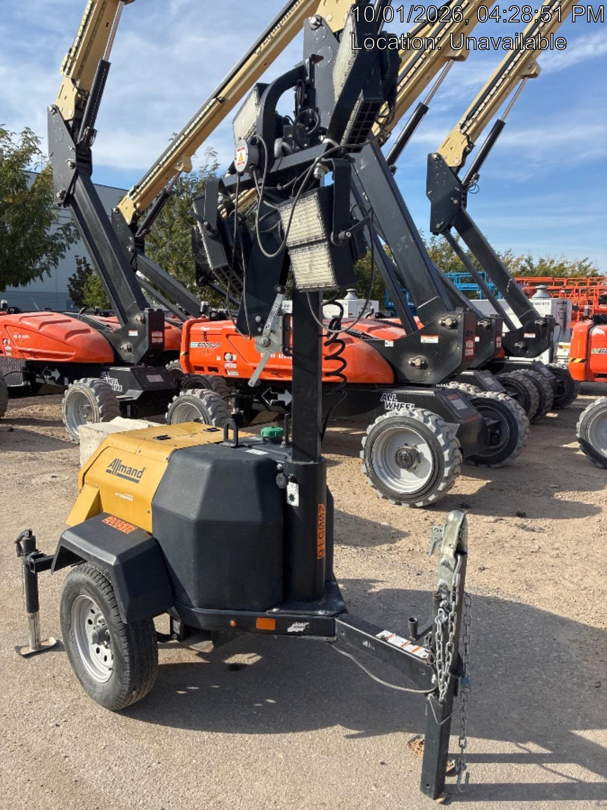 2022 Allmand NLV3GR (4) LED Light Fixture 350W, 23' Vertical Mast, 3kW Prime, Towable, Deep Sea L401, Leveling Jacks, Yanmar T4F 5.8hp