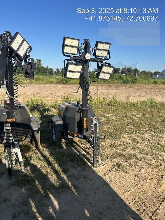 Allmand NLV3GR (4) LED Light Fixture 350W, 23' Vertical Mast, 3kW Prime, Towable, Deep Sea L401, Leveling Jacks, Yanmar T4F 5.8hp