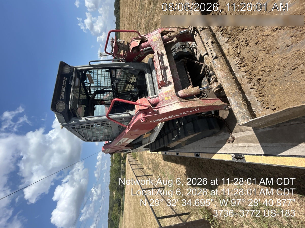2019 Takeuchi TL10V2-CR Cab/Heat/AC, Rubber Tracks, Backup Alarm, Front & rear working Lights, Auxiliary Hydraulics, 2 Speed Travel, Engine Monitoring System, Hydraulic universal quick hitch w/76" HD smooth dirt bucket with bolt-on edge, 20.3 cubic feet capacity, 48" Pallet forks and frame