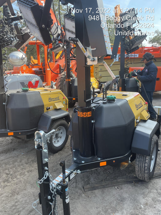 2022 Allmand NLV3GR (4) LED Light Fixture 350W, 23' Vertical Mast, 3kW Prime, Towable