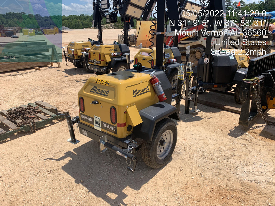 2022 Allmand NLV3GR (4) LED Light Fixture 350W, 23' Vertical Mast, 3kW Prime, Towable, Deep Sea L401, Leveling Jacks, Yanmar T4F 5.8hp