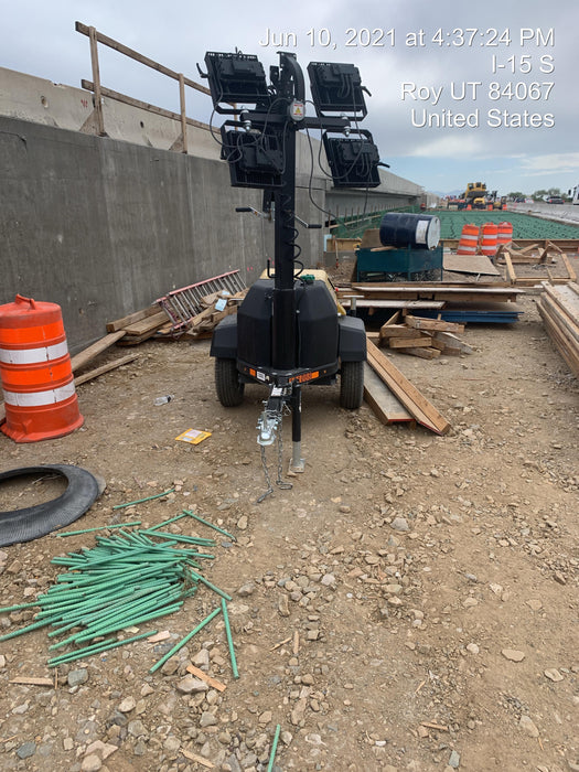 2021 Allmand NLV3GR (4) LED Light Fixture 350W, 23' Vertical Mast, 3kW Prime, Towable, Deep Sea L401, Leveling Jacks, Yanmar T4F 5.8hp