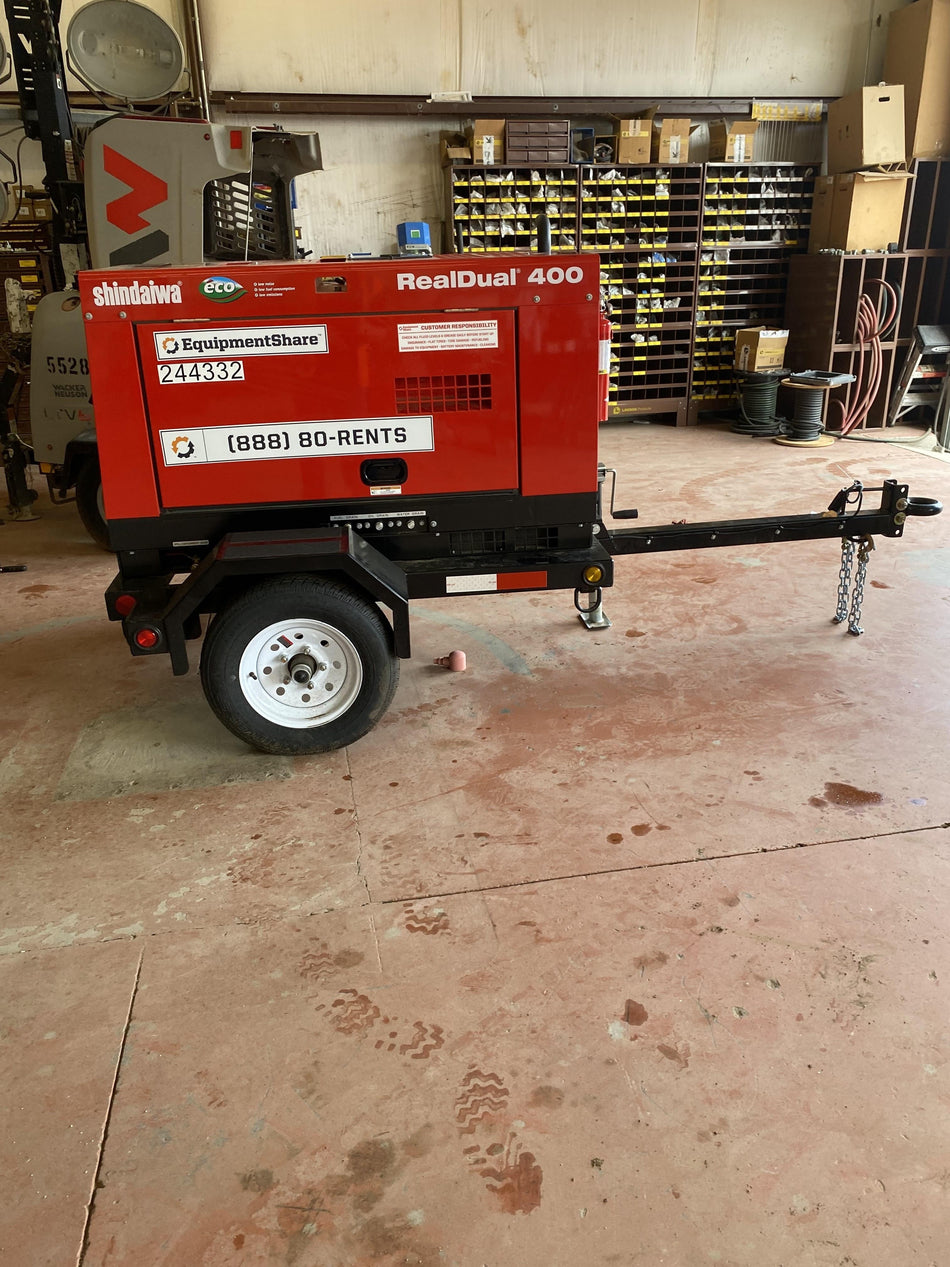 2022 Shindaiwa DGW400MDL Kubota D902 Engine, 23 HP, Dual Op Welder, Wire, Arc, Droop Stick, Tig, and CC Stick Functionality, Simulphase, 3 Phase and 1 Phase Gen Output, Single Axle NB Trlr, Slr Trckl Chrg 12V 12W, Fire Ext