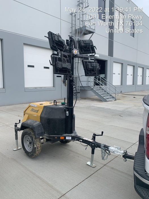 2022 Allmand NLV3GR (4) LED Light Fixture 350W, 23' Vertical Mast, 3kW Prime, Towable, Deep Sea L401, Leveling Jacks, Yanmar T4F 5.8hp