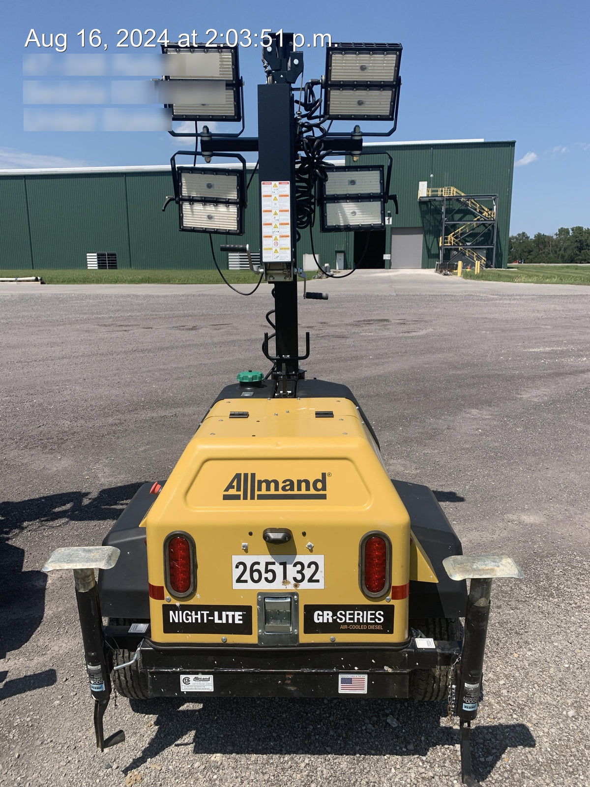 2022 Allmand NLV3GR (4) LED Light Fixture 350W, 23' Vertical Mast, 3kW Prime, Towable, ES Decals, T3