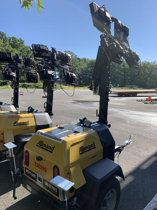 2021 Allmand NLV3GR (4) LED Light Fixture 350W, 23' Vertical Mast, 3kW Prime, Towable, Deep Sea L401, Leveling Jacks, Yanmar T4F 5.8hp