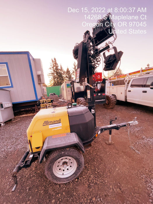 2022 Allmand NLV3GR (4) LED Light Fixture 350W, 23' Vertical Mast, 3kW Prime, Towable, Deep Sea L401, Leveling Jacks, Yanmar T4F 5.8hp