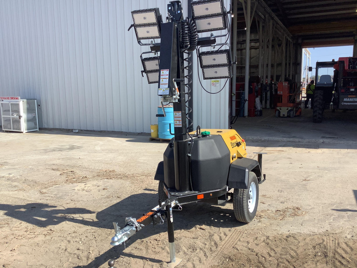 2021 Allmand NLV3GR (4) LED Light Fixture 350W, 23' Vertical Mast, 3kW Prime, Towable, Deep Sea L401, Leveling Jacks, Yanmar T4F 5.8hp