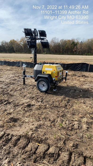 2022 Allmand NLV3GR (4) LED Light Fixture 350W, 23' Vertical Mast, 3kW Prime, Towable, ES Decals, T3