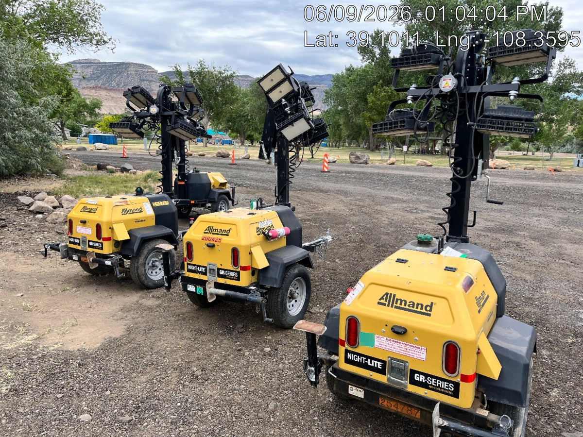 2022 Allmand NLV3GR (4) LED Light Fixture 350W, 23' Vertical Mast, 3kW Prime, Towable, ES Decals, T3