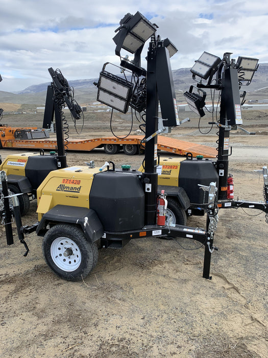 2021 Allmand NLV3GR (4) LED Light Fixture 350W, 23' Vertical Mast, 3kW Prime, Towable, Deep Sea L401, Leveling Jacks, Yanmar T4F 5.8hp