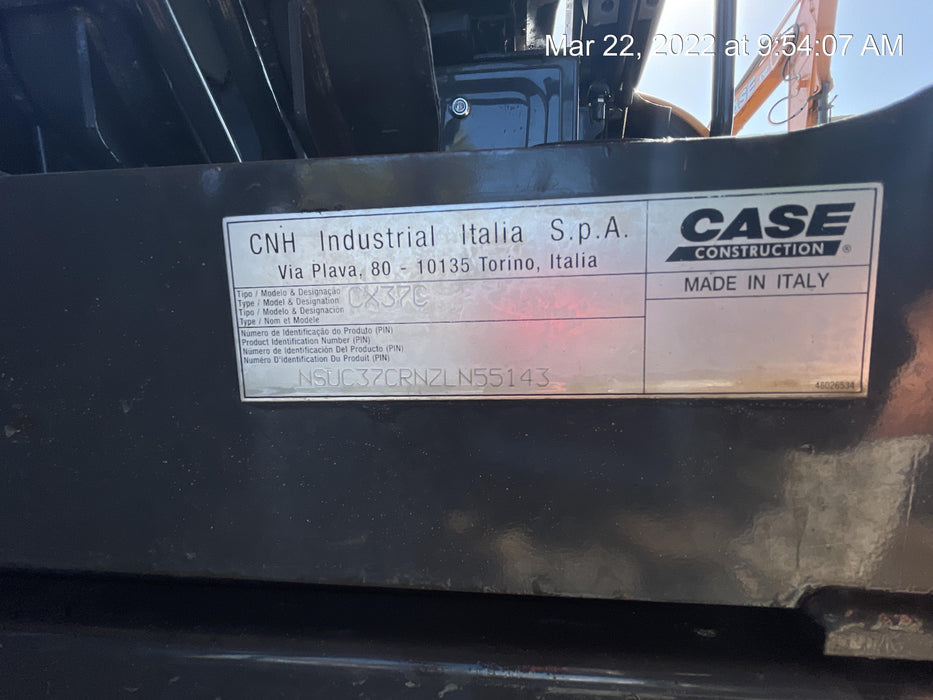 2018 Case CX37C ROPS, LONG ARM, RUBBER TRACKS, AUX HYD