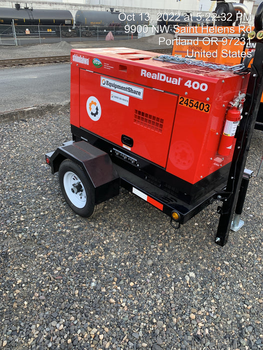 2022 Shindaiwa DGW400MDL Kubota D902 Engine, 23 HP, Dual Op Welder, Wire, Arc, Droop Stick, Tig, and CC Stick Functionality, Simulphase, 3 Phase and 1 Phase Gen Output, Single Axle NB Trlr, Slr Trckl Chrg 12V 12W, Fire Ext