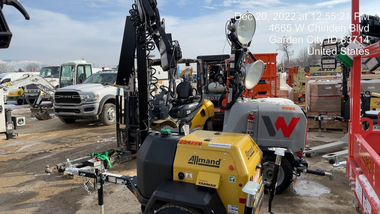 2022 Allmand NLV3GR (4) LED Light Fixture 350W, 23' Vertical Mast, 3kW Prime, Towable, ES Decals, T3