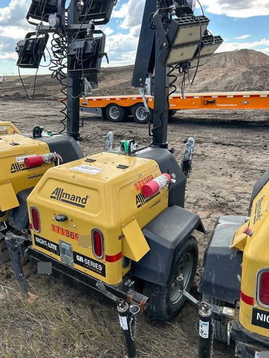 2021 Allmand NLV3GR (4) LED Light Fixture 350W, 23' Vertical Mast, 3kW Prime, Towable, Deep Sea L401, Leveling Jacks, Yanmar T4F 5.8hp