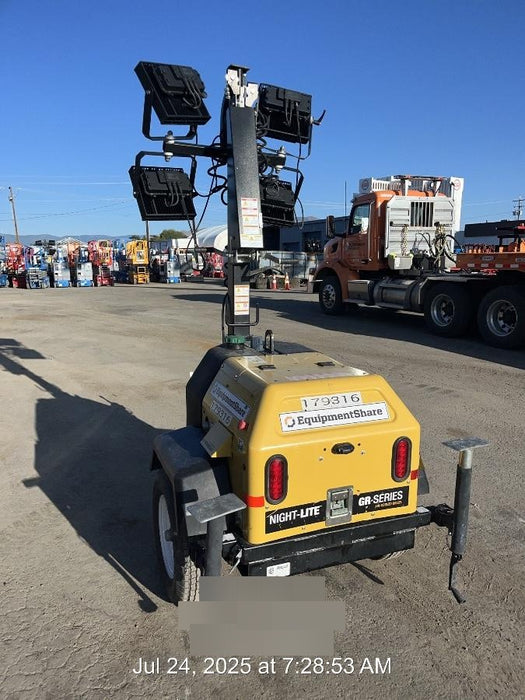 Allmand NLV3GR (4) LED Light Fixture 350W, 23' Vertical Mast, 3kW Prime, Towable, Deep Sea L401, Leveling Jacks, Yanmar T4F 5.8hp