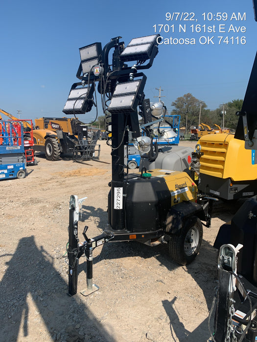 2022 Allmand NLV3GR (4) LED Light Fixture 350W, 23' Vertical Mast, 3kW Prime, Towable, Deep Sea L401, Leveling Jacks, Yanmar T4F 5.8hp