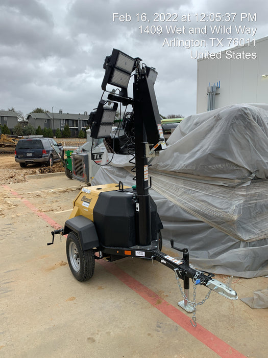 2022 Allmand NLV3GR (4) LED Light Fixture 350W, 23' Vertical Mast, 3kW Prime, Towable, Deep Sea L401, Leveling Jacks, Yanmar T4F 5.8hp