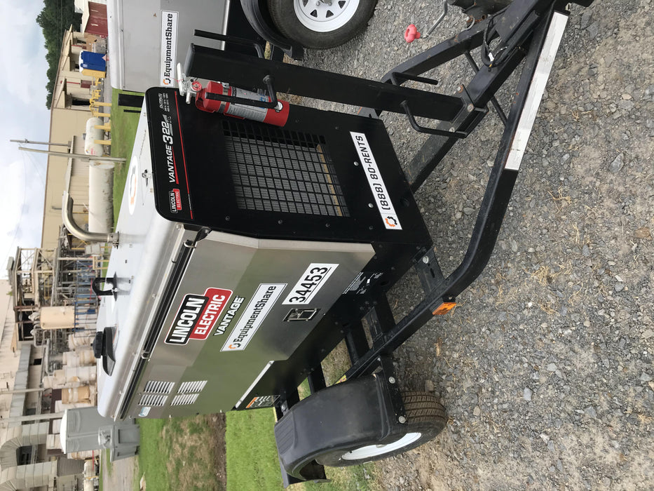 2019 Lincoln Electric Vantage 322 Welder Ready-Pak 3, Two wheel trailer, Fender and Light kit, Cable Rack