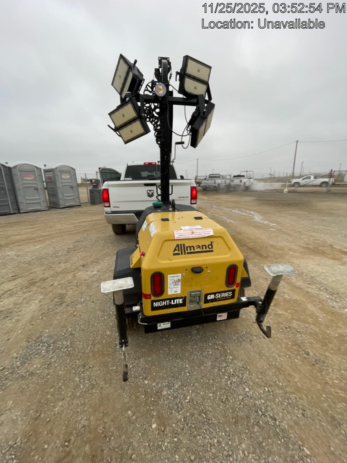 2022 Allmand NLV3GR (4) LED Light Fixture 350W, 23' Vertical Mast, 3kW Prime, Towable, ES Decals, T3
