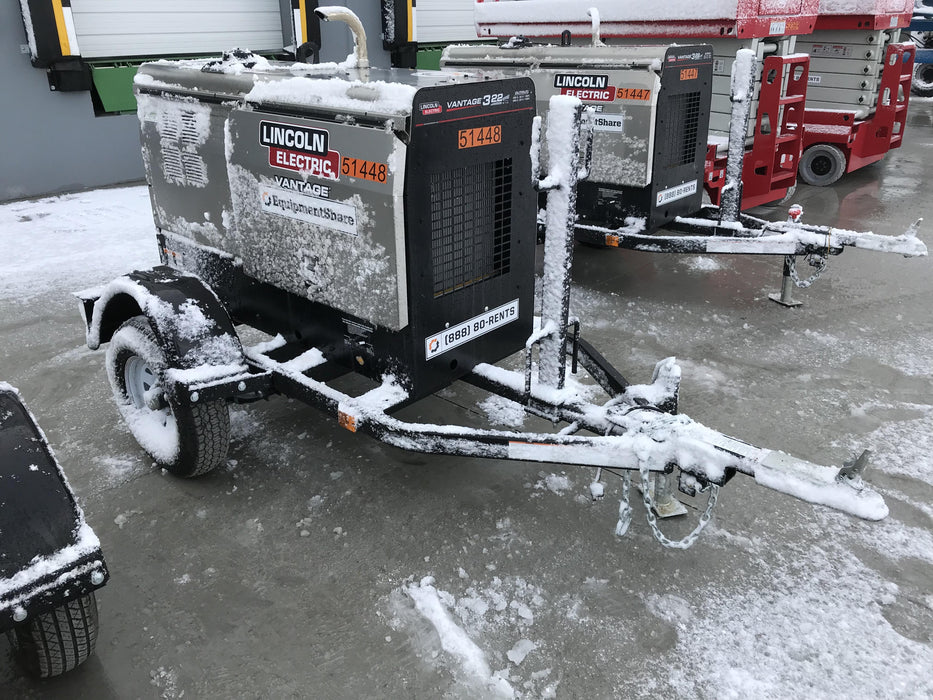 2019 Lincoln Electric Vantage 322 Ready-Pak 3, Two Wheel Trailer, Fender and Light Kit, Cable Rack