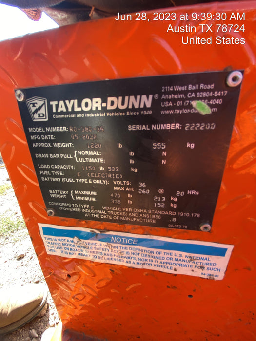 2022 TAYLOR DUNN R-380